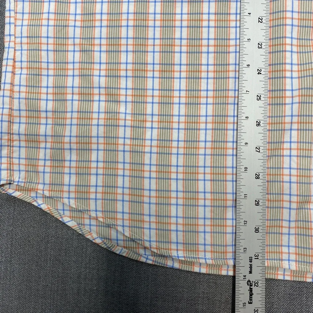 Columbia PFG‎ Super Bahama Fishing Shirt Mens XL Orange Blue Plaid Short Sleeve